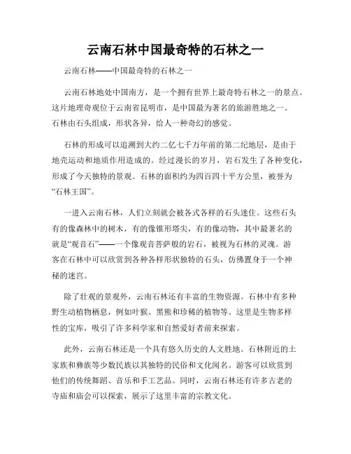 云南石林中国最奇特的石林之一