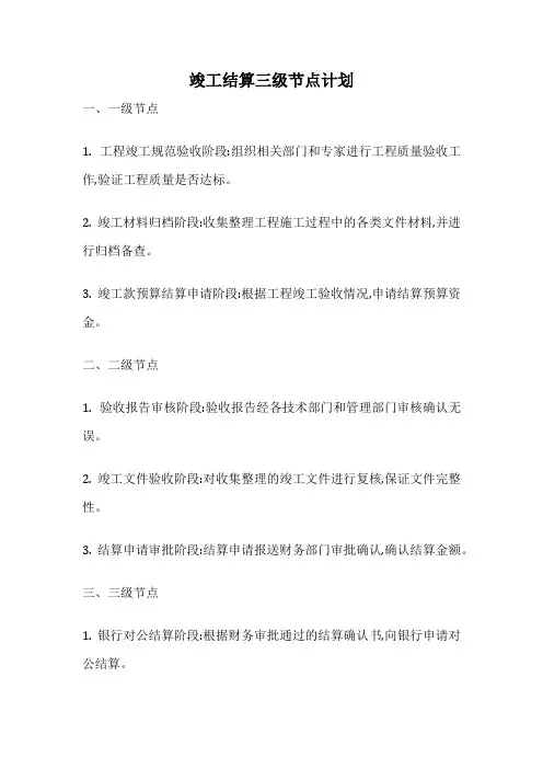 竣工结算三级节点计划