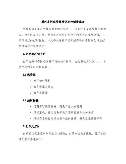 原料车间危险源辨识及控制措施表