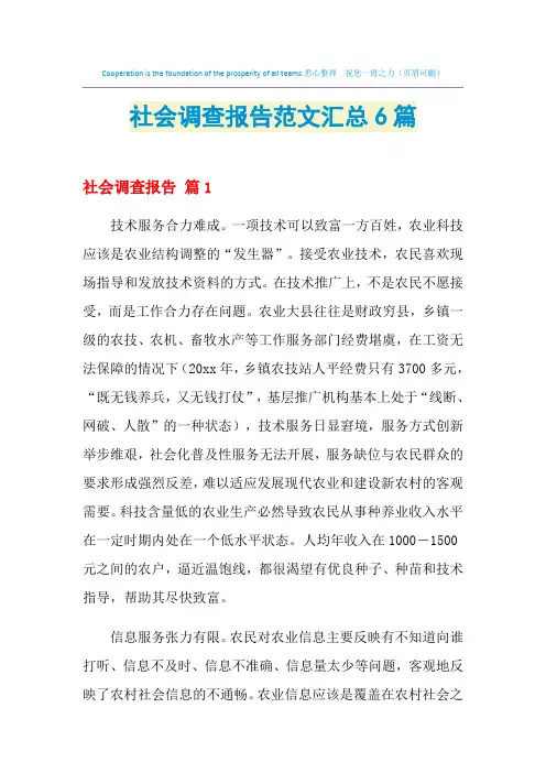 2021年社会调查报告范文汇总6篇