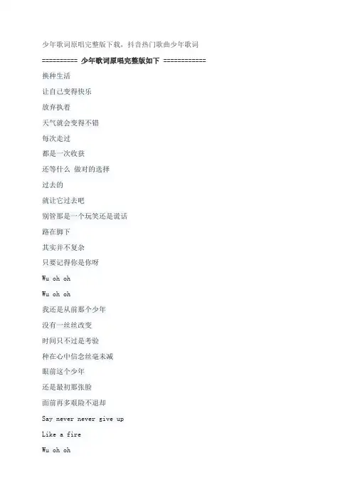 少年歌词原唱完整版下载,梦然抖音热门歌曲少年歌词