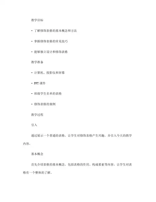 修饰表格有方法教案(一)