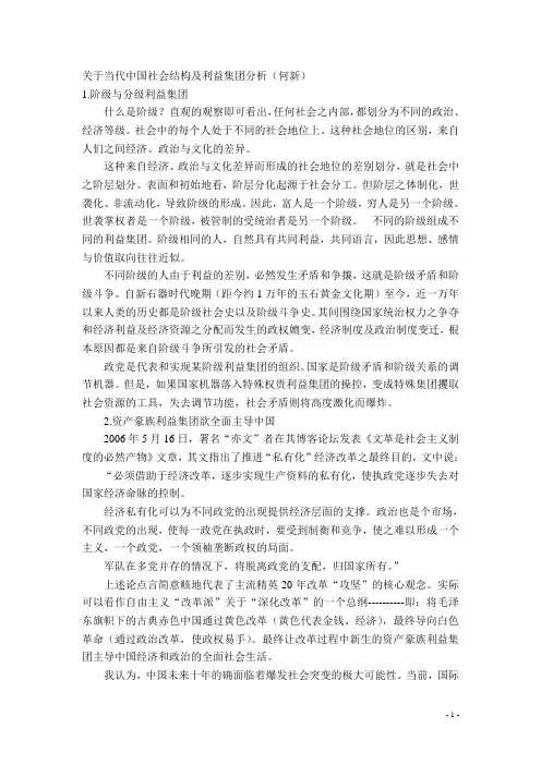何新-关于当代中国社会结构及利益集团分析
