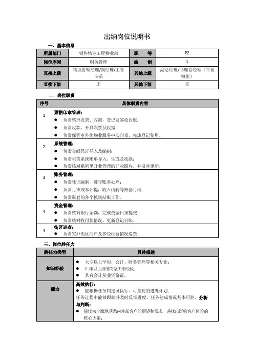 出纳岗位说明书(经典完整版)