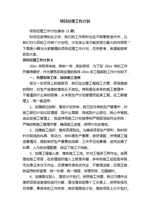 项目经理工作计划（集合15篇）