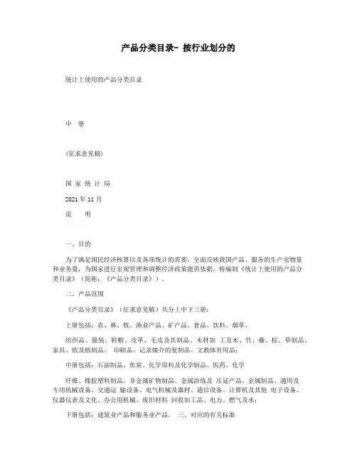 产品分类目录- 按行业划分的