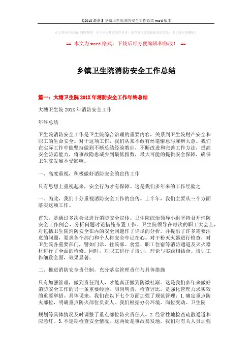 【2018最新】乡镇卫生院消防安全工作总结word版本 (6页)