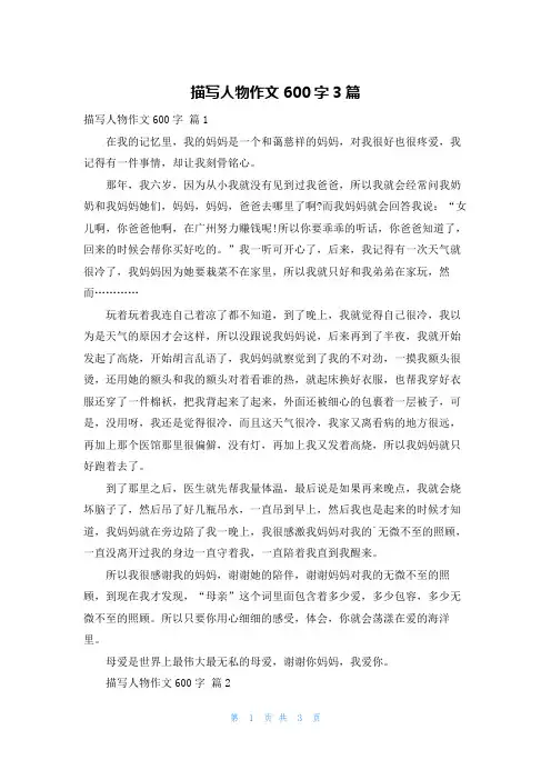 描写人物作文600字3篇
