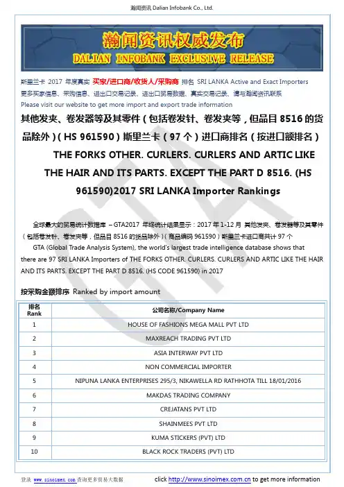 其他发夹、卷发器等及其零件(包括卷发针…(HS 961590)2017 斯里兰