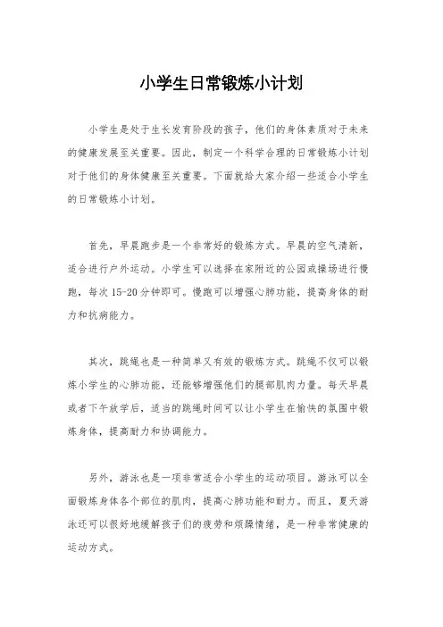 小学生日常锻炼小计划