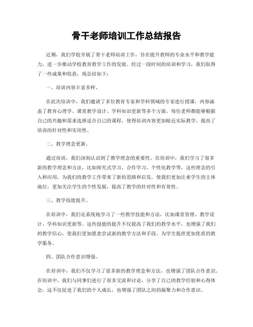 骨干老师培训工作总结报告