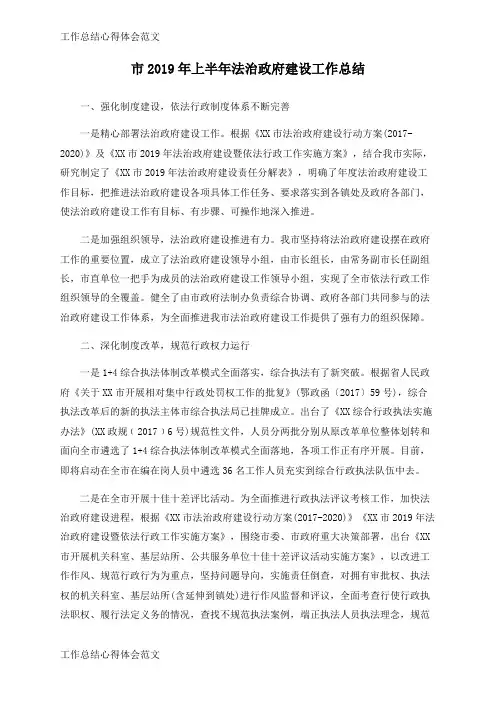 【工作总结】市2019年上半年法治政府建设工作总结