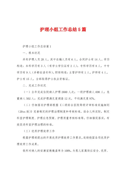 护理小组工作总结5篇