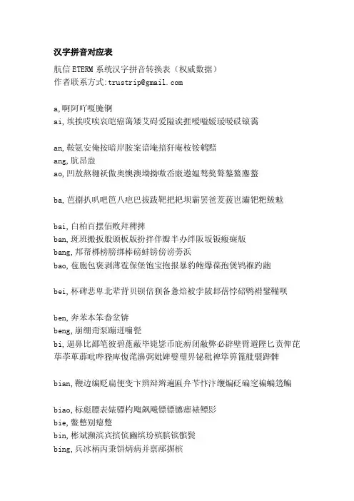 汉字拼音对应表[重点]