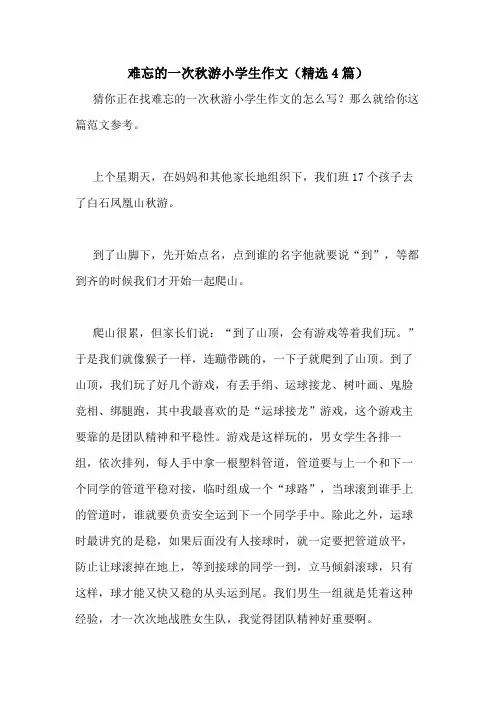 2020年难忘的一次秋游小学生作文(精选4篇)