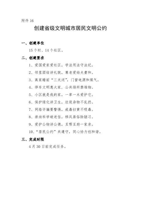 创建省级文明城市居民公约