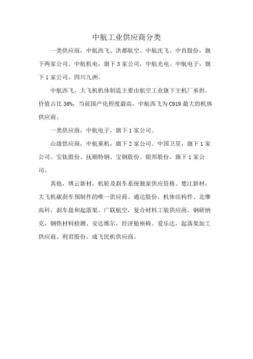 中航工业供应商分类