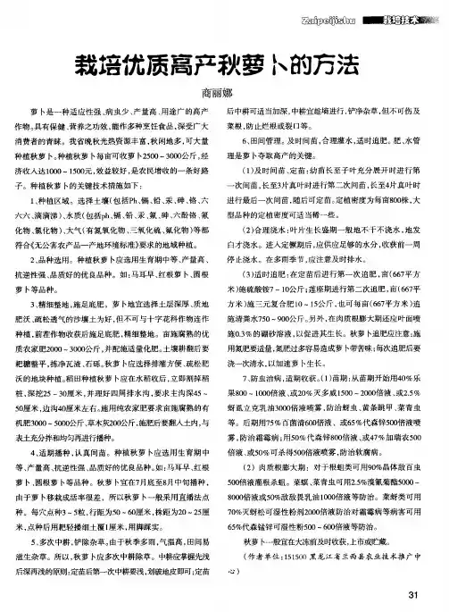 栽培优质高产秋萝卜的方法