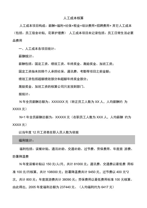 人力资源人工成本构成