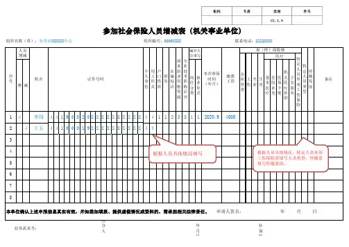 参加社会保险人员增减表(机关事业单位)(范表)
