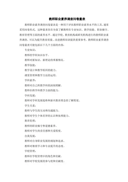 教师职业素养调查问卷量表