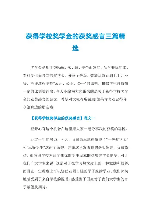 获得学校奖学金的获奖感言三篇精选