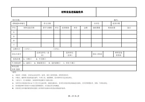 材料设备进场验收单 模板