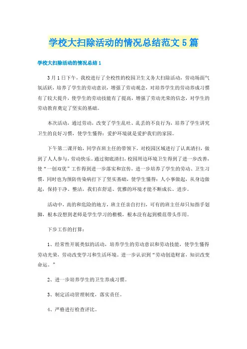 学校大扫除活动的情况总结范文5篇