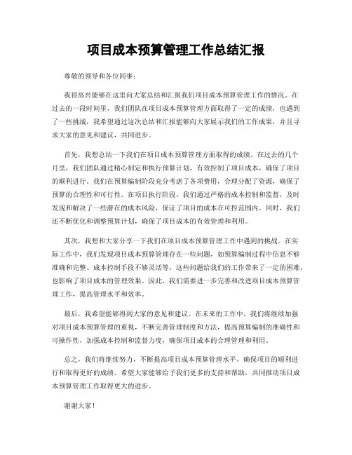 项目成本预算管理工作总结汇报