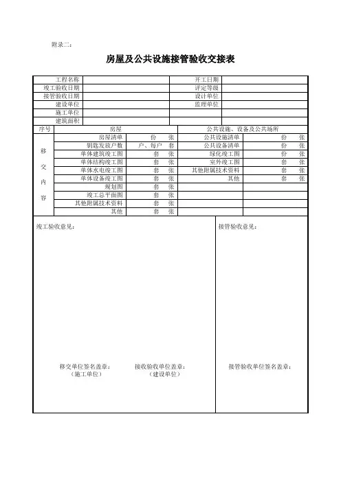 房屋及公共设施接管验收交接表