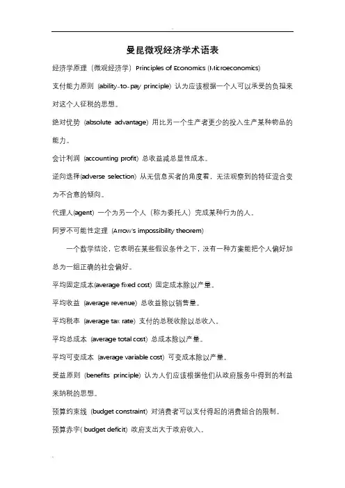 曼昆微观经济学术语表