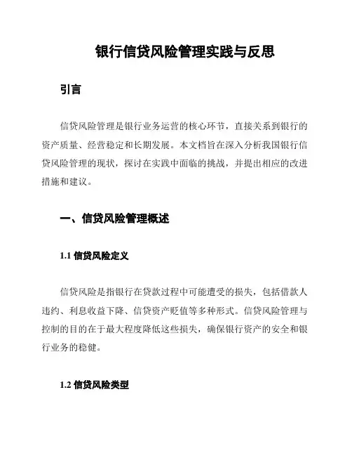 银行信贷风险管理实践与反思