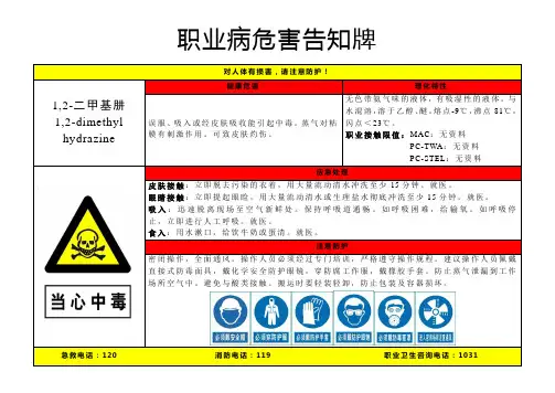1,2-二甲基肼-职业病危害告知牌