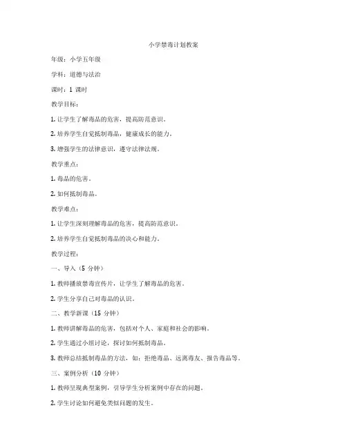 小学禁毒计划教案