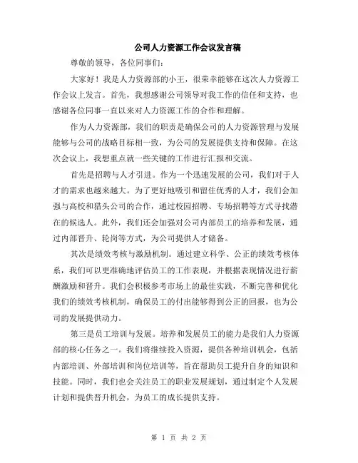 公司人力资源工作会议发言稿