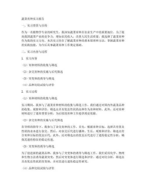 蔬菜育种实习报告