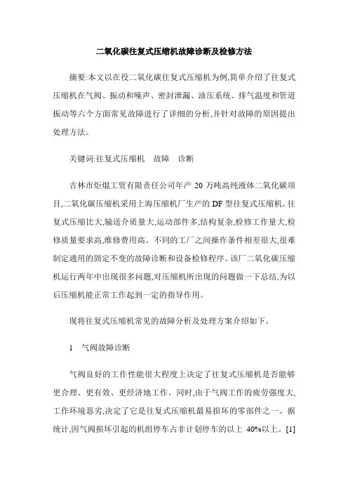 二氧化碳往复式压缩机故障诊断及检修方法
