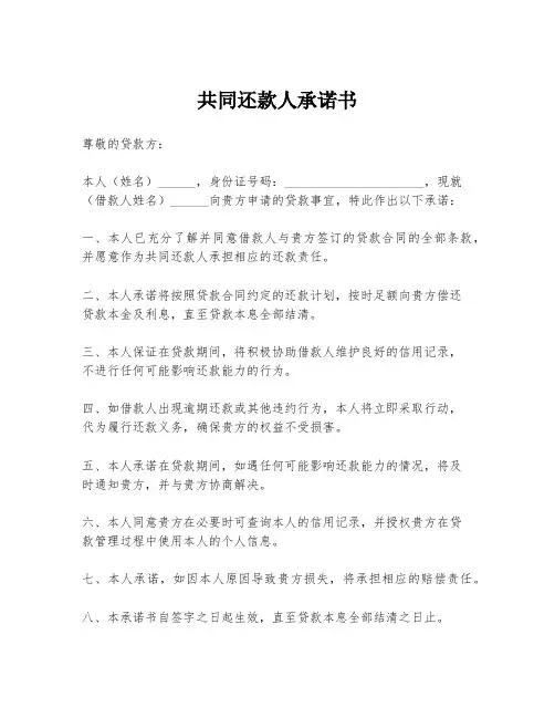 共同还款人承诺书