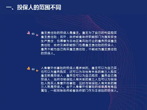 雇主责任险与团体意外险区别PPT