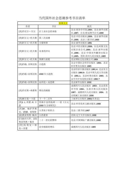 当代国外社会思潮参考书目清单