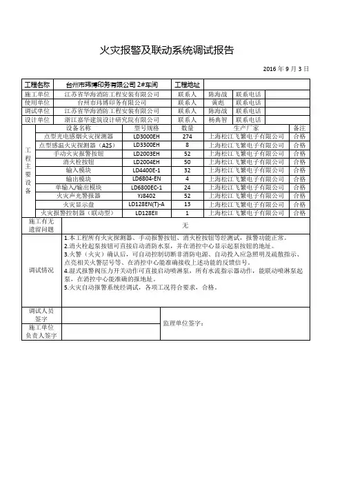 火灾报警及联动系统调试报告