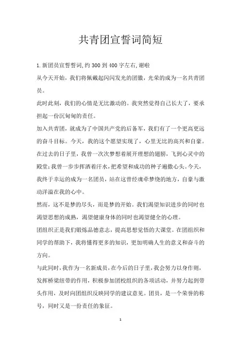 共青团宣誓词简短