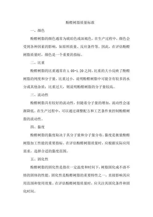 酚醛树脂质量标准