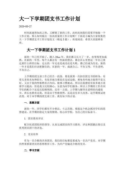 大一下学期团支书工作计划.