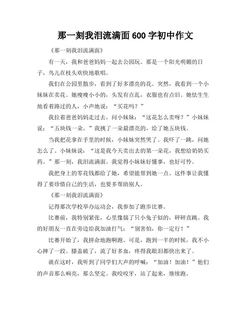 那一刻我泪流满面600字初中作文