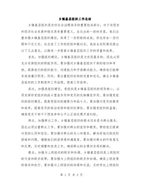 乡镇基层组织工作总结