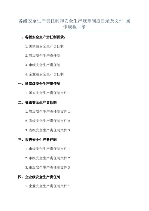 各级安全生产责任制和安全生产规章制度目录及文件_操作规程目录