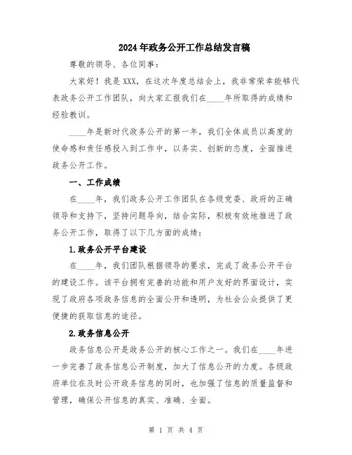 2024年政务公开工作总结发言稿
