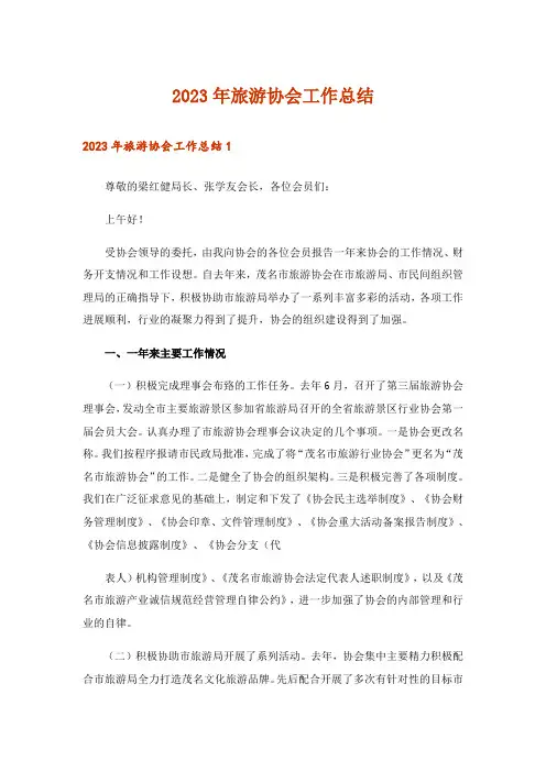 2023年旅游协会工作总结