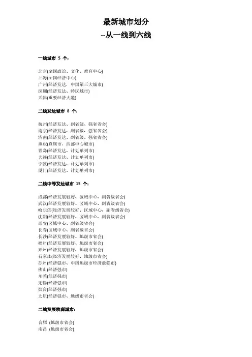 最新城市划分-从一线到六线